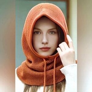 Orange Waffle Knit Hood & Neck Slouch